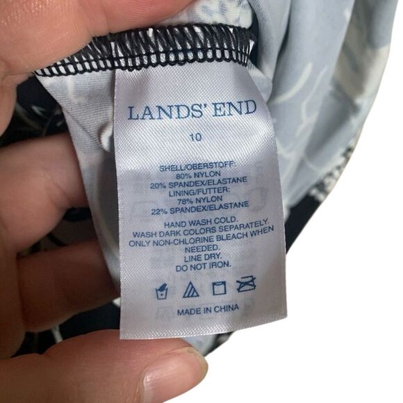 LANDS END Swim Tankini Top Womens Size 10 Floral Black White Padded Modest Sun - Picture 9 of 11